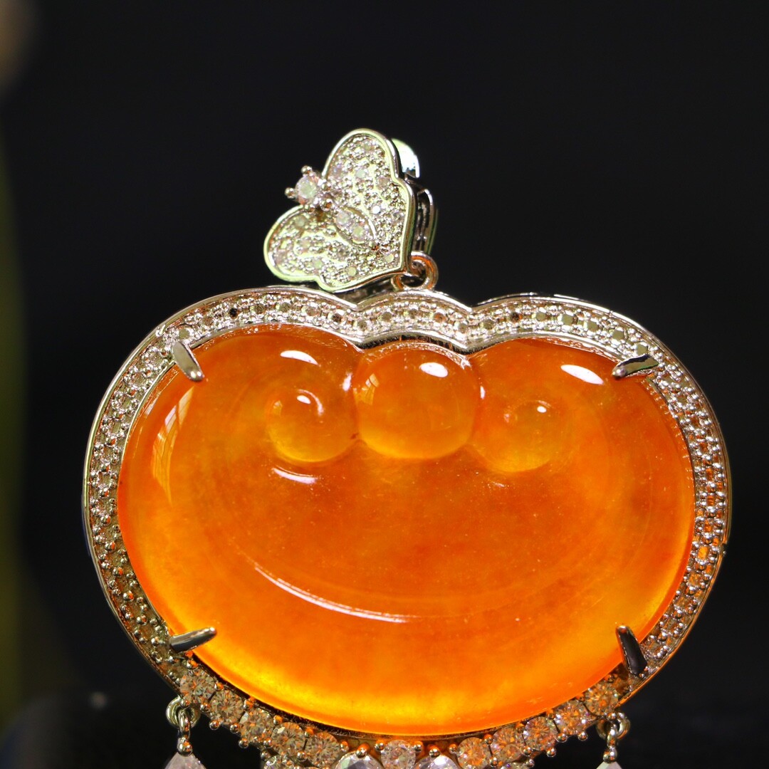 Perfect High Ice China orange Jade Precision Carved As One Wishes