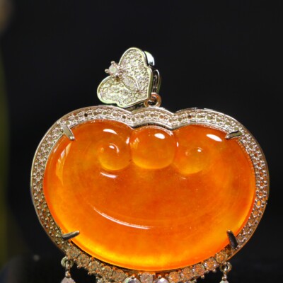 Perfect High Ice China orange Jade Precision Carved As One Wishes