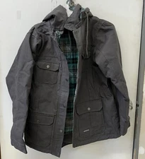 Women's Berne Gray Canvas Flannel-lined Hooded Barn Work Coat WCH65TNMR - XL