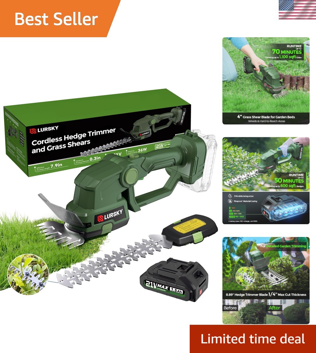 21V Cordless Hedge Trimmer and Grass Shears Kit for Easy Gardening