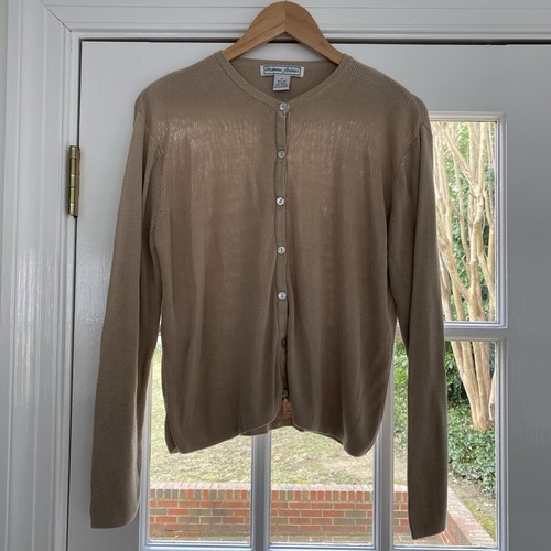 Cárdigan Suéter Vintage Stephanie Andrews Avena Taupe Beige 100% Seda Talla L - Imagen 1 de 7