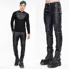 DEVIL FASHION Coated Studd Pants Leder-Look Schwarz Nieten GOTHIC PUNK CLUBWEAR