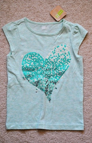 Crazy 8 Girls' Green Sequin Heart Short Sleeves T-Shirt - Size 4