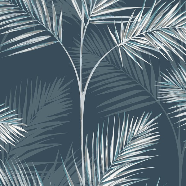 South Beach Palm Leaf Tapete Navy Blue Fine Decor Silber Metallic FD42681-image