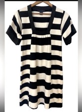 French Connection Black White Stripe Dress Size 2 Classic Comfortable