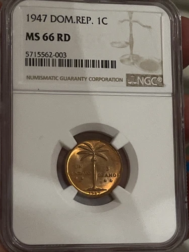 Dominican Republic 1 Centavo 1947, Coin, Km# 17, Palm Tree, NGC MS66