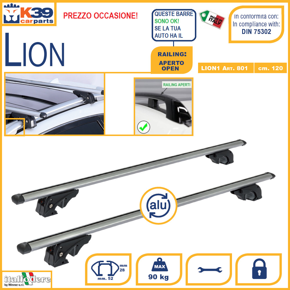 Barre Portatutto K39 per Toyota Camry 1991-2001 | Portapacchi Alluminio
