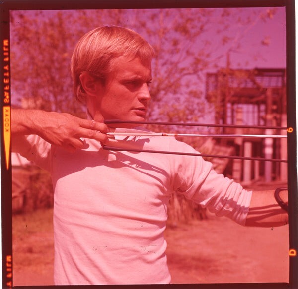 David McCallum Man From U.N.C.L.E star archery photo shoot Original Transparency