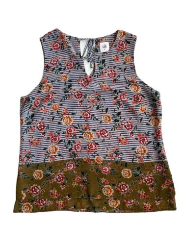 CAbi Blue Green Penelope Floral Striped Sleeveless Blouse #5354 Medium