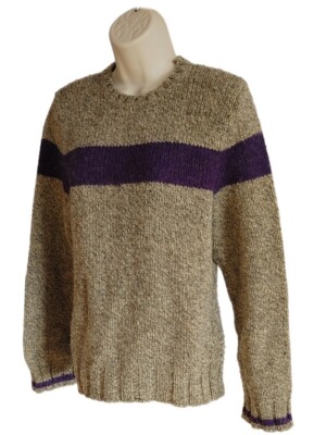 Vtg Abercrombie & Fitch Gray Wool V-neck Purple Chest Striped