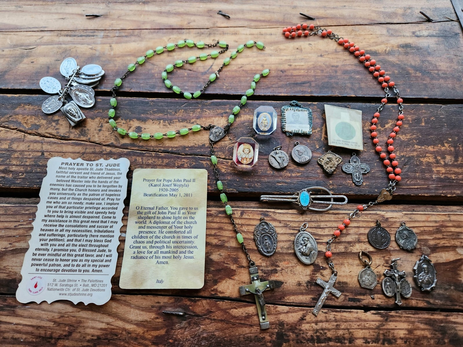 Vintage Lot Catholic Religious Medals Relics Crosses Medallions Rosary