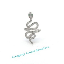 Sterling Silver Snake Ring With CZ Size 8 Adjustable