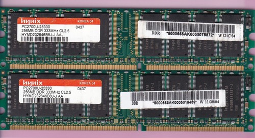512MB 2x256MB PC2700 DDR-333 HYNIX HYMD232646B8J-J AA-A DDR1 Ram Memory Kit DIMM - Picture 2 of 5