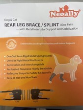 Dog Rear Leg Brace/Splint long w 2 types of Metal Inserts for add'l support, S