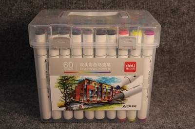 Deli 60 Colors Dual Tip Permanent Markers, Art Alcohol Markers Set with Box NEW
