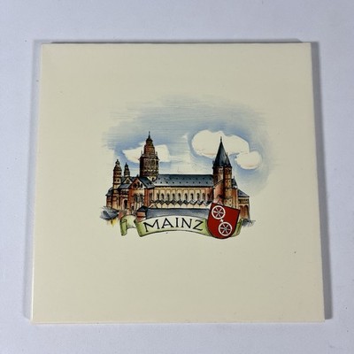 Vintage Mainz Germany  Ceramic Art Tile Cathedral & Coat of Arms, Mainzer Dom