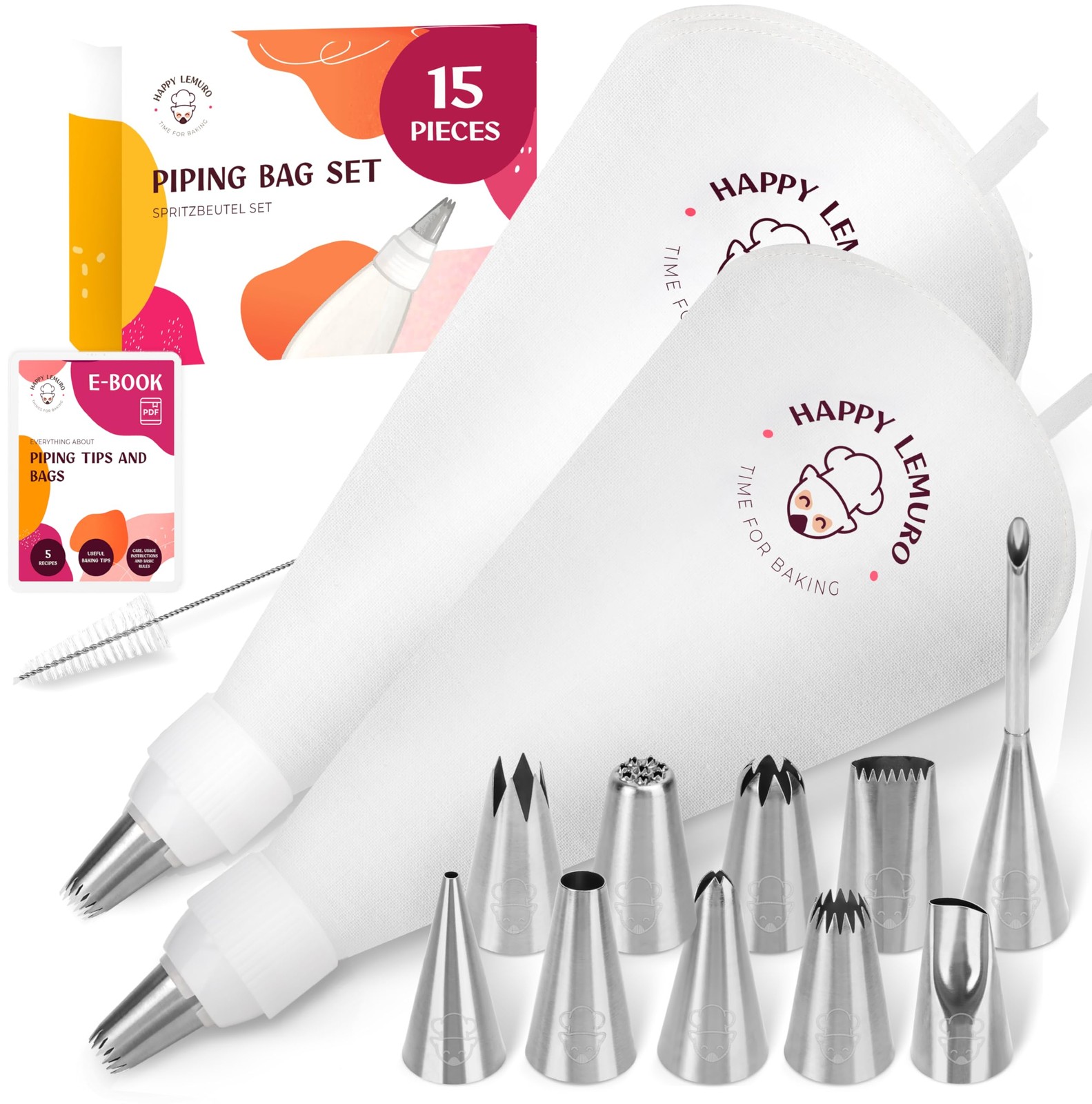 Set Pasticcere Premium 15 Pezzi 2 Sacche Cotone 35 40 Cm Utensili Decorazione To - Miniatura 22