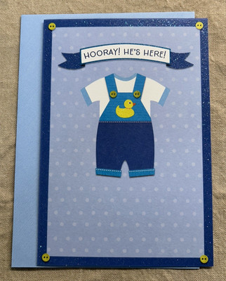 New Baby Boy Greeting Card W/ Envelope ~ Hooray! He's Here!