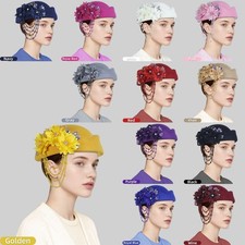 Women's Church Derby Headwear Floral Soft Beret Tassel Beads Turban Bonnet Caps