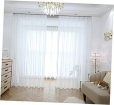 Window Sheer Curtains 95 Inches Length 2 Panels 52"W x 95"L Pack of 2 White