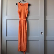 Banana Republic Dress Womens Petite Small Compass Orange Maxi Sleeveless Belted