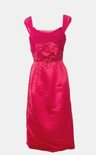 VINTAGE SEMONT NEW YORK DEEP PINK SATIN & CHIFFON TEA LENGTH DRESS, XS-S
