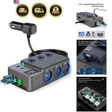 Cigarette Lighter Splitter Adapter Car Charger USB 8 in 1 120W Heavy Duty