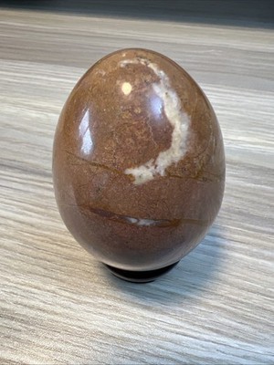 Large 80mm Jasper Stone Metaphysical Egg With Wood Base 268 Grams