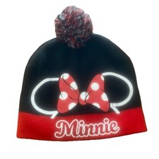 Disney Minnie Mouse Red  Black Beanie Hat Super Cute