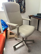 IKEA Millberget Cream Faux Leather High Back Swivel Office Chair Armrests