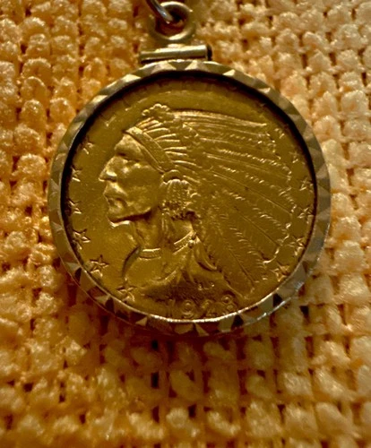 1928 $2.50 Dollar Indian Head Eagle U.S Gold Coin Signed By BLP 90% Pure Pendant