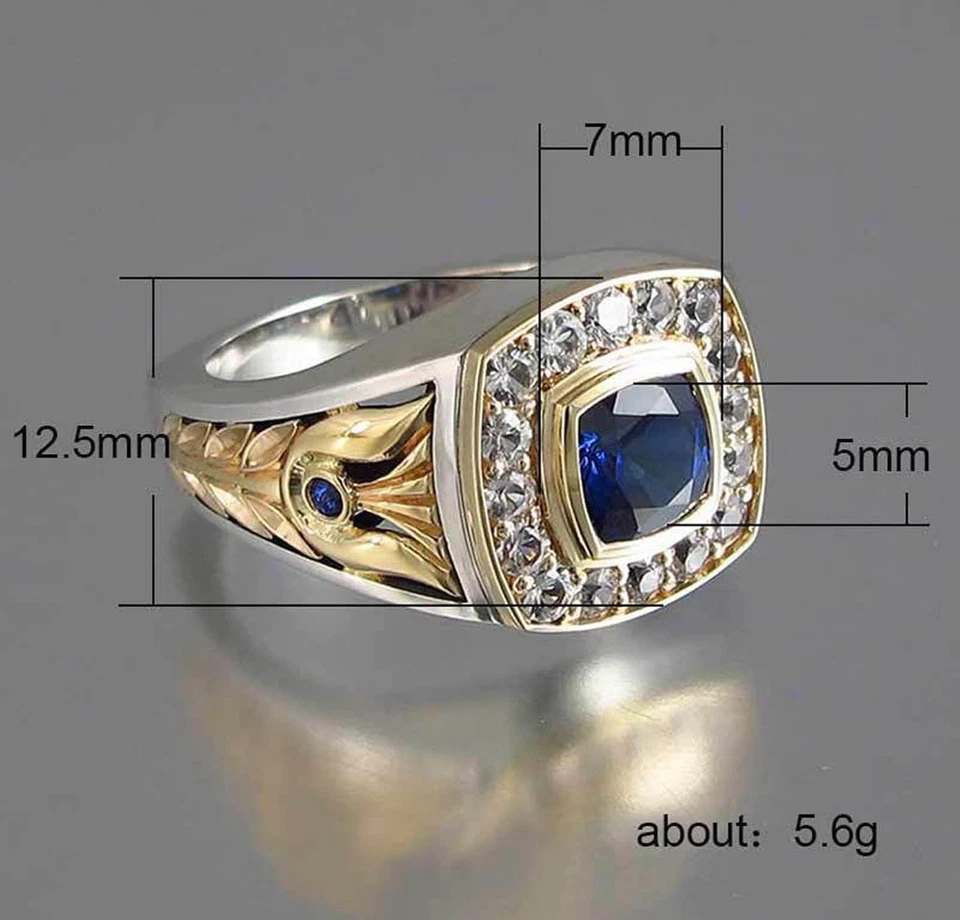 Anillo para hombre plateado chapado en oro piedra azul Foto 4 de 4