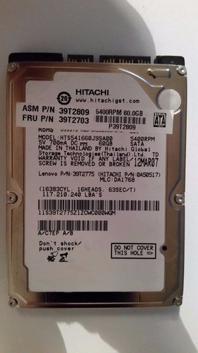 Hitachi HTS541660J9SA00 60GB 5,4K 2,5" SATA HDD IBM:39T2703 MLC:DA1768