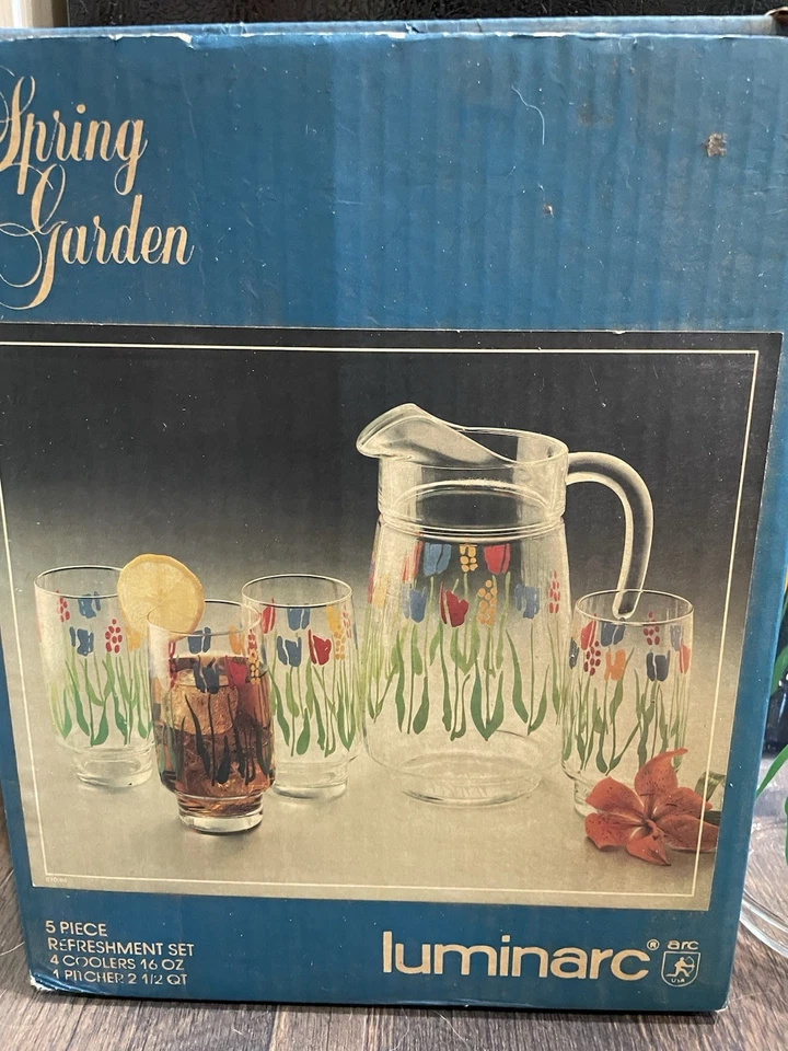 5 Luminarc 16 унций тамблеры кувшин тюльпаны винтажный Spring Garden красный синий зеленый - Изображение 3 из 4