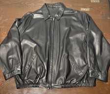 Vtg Golden Bear Leather Bomber Jacket XXL Made in USA Black Zip Flight Blouson