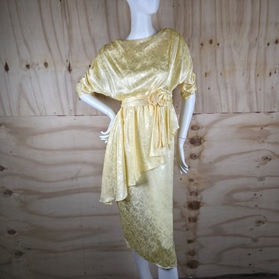 Ronald Joyce Cocktailkleid 12 passt 6/8 gelb Vintage 1980er Deadstock Neu mit Etikett