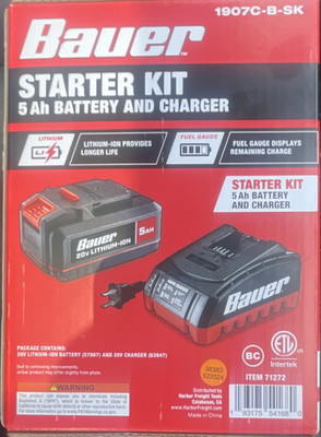 Bauer 20V Lithium-Ion Starter Kit 5Ah Battery & Charger, MPN 1907C-B-SK