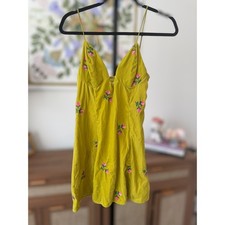 Urban Outfitters Velvet Floral Embroidered Green Mini Dress Size XS