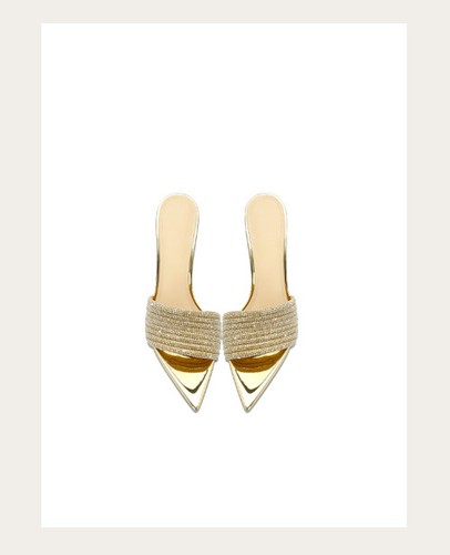 Golden Patent Leather Pointed Slippers High Heels Semi Sandals High-end Feel - Picture 9 of 12
