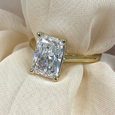 3CT Radiant-Cut VVS1 Moissanite Solitaire Engagement Ring 14K Yellow Gold Plated
