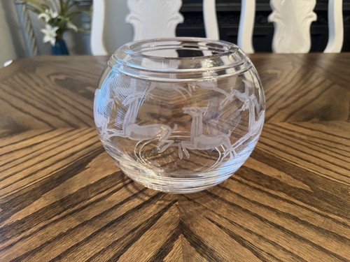 Vintage 1989 S Comac Signed And Numbered Etched Crystal Deer Bowl, #32 