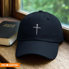 Nail Cross Embroidered Adjustable Relaxed Fit Hat, Christian Gift