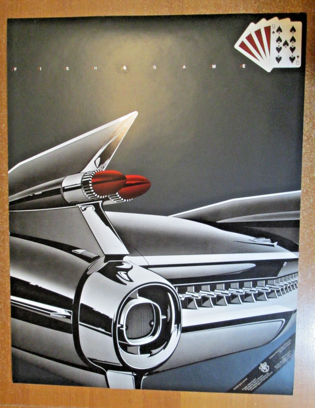 1959 CADILLAC TAIL FIN Wall Poster ~ Automobile Advertising Detroit   FISH&GAME