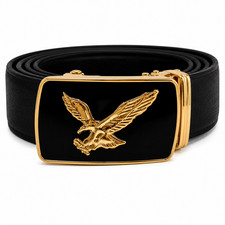 Mens Automatic Ratchet Belt Gold Eagle Buckle Black Dress Belt 50 Inch
