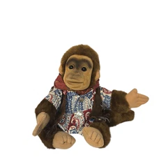 Vintage Hosung Plush Monkey Doll Flocked Hand Puppet Western Cowboy Vest 1994