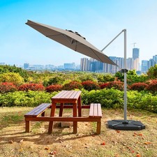 11Ft Patio Offset Hanging Cantilever Umbrella 360 Degree Tilt Tan