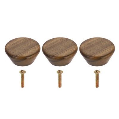 3Pcs 1.77'' Flat Head Round Wood Drawer Knob with Screws, Walnut