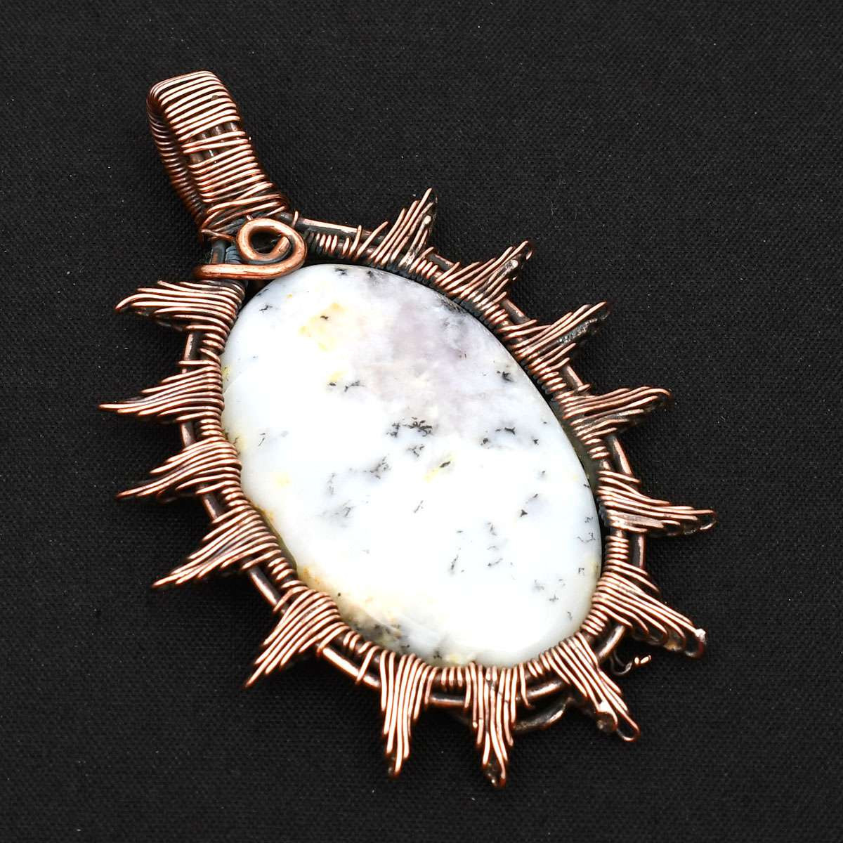 Dendrite Opal Gemstone Ethnic Copper Wire Pendant Jewelry 2.68