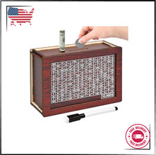 10000 Savings Challenge Box, Wooden Money Saving Piggy Bank for Adults Kids