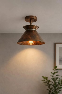 Green Patina Copper Dome Ceiling Light | Hammered Farmhouse Semi Flush Mount 